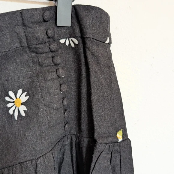 Madewell Linen Blend Button Yoke Midi Skirt Ins Lazy Daisy Size 14 New - Picture 4 of 8